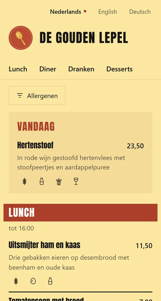 The demo café's QR menu in the Street look.